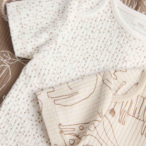 M&S Safari SS Bodysuit, 0-3 Months, Cream