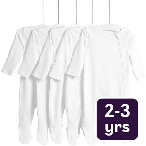 M&S Core Zip Footed Sleepsuit, 2-3 Years, White