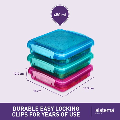 Sistema Sandwich Boxes Food Containers Clip Lock Assorted Colours
