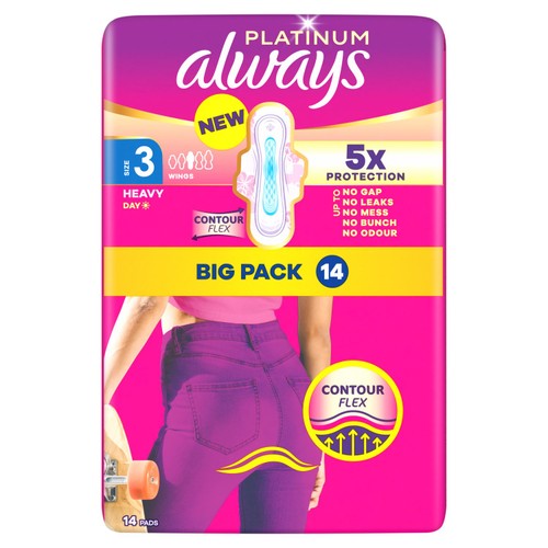 Always Platinum Day & Night (Size 3) Sanitary Towels With Wings