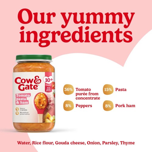 Cow & Gate Tomato Ham & Pasta Baby Food Meal Jar 10+ Months
