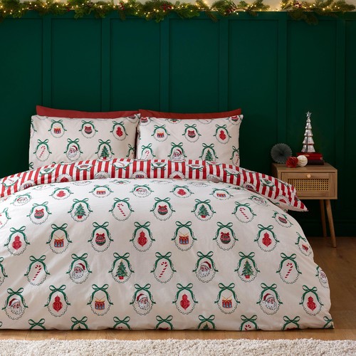 Catherine Lansfield Christmas Vintage Stripe Single Duvet Set