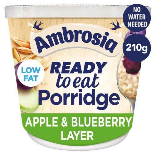 Ambrosia Ready to Eat Porridge Oat Cereal Pot Apple & Blueberry Layer