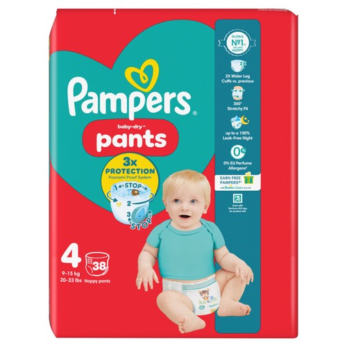 Pampers Baby-Dry Nappy Pants, Size 4 (9-15kg) Essential Pack 