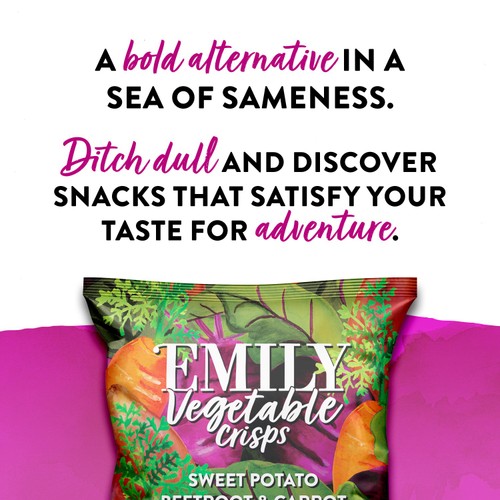 EMILY Veg Crisps Rainbow Roots Sweet Potato, Carrot & Beetroot 