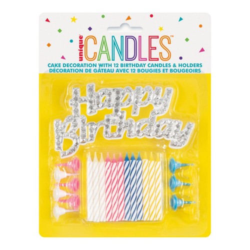 Silver Cake Topper with 12 Birthday Candles