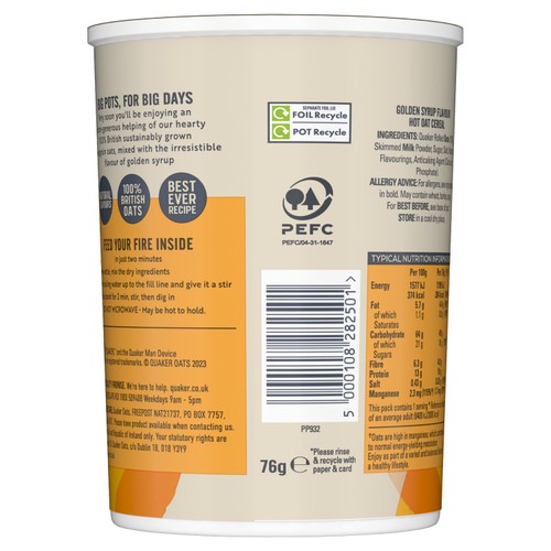 Quaker Oat So Simple Golden Syrup Porridge Cereal Big Pot