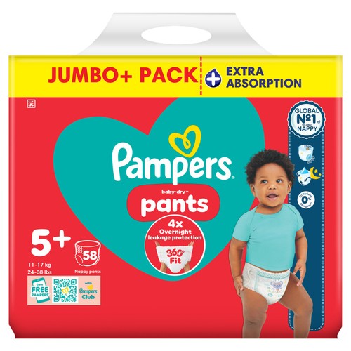 Pampers Baby-Dry Nappy Pants Size 5+ Extra Absorption Jumbo+ Pack