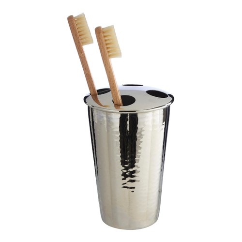 Premier Housewares Toothbrush Holder, Hammered Effect, Nickel Finish