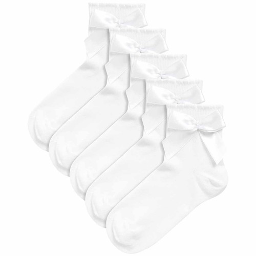 M&S Girls, Cotton Rich Ankle Bow Socks, Size 4-7 Large, White