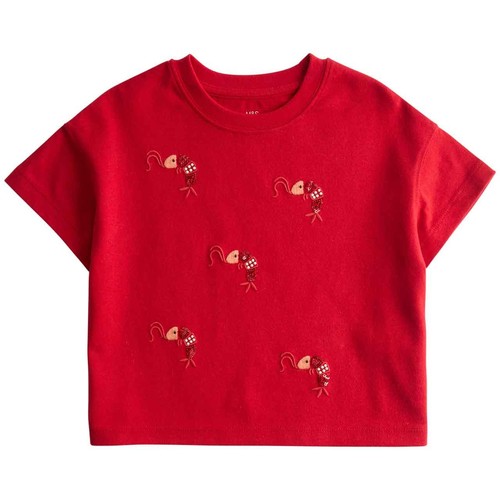 M&S Girls Pure Cotton Embroidered Shrimp T-Shirt, 6-7 Years, Red
