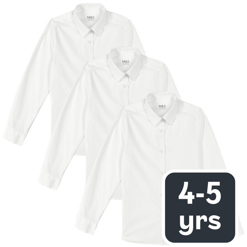 M&S Girls' Slim Fit Easy to Iron Blouses, Size 4-5 Years, White