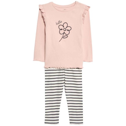 M&S Flower Top & Bottom Outfit, 2-3 Years, Cream