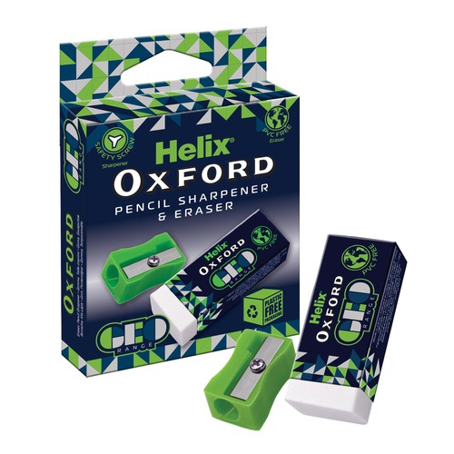 Helix Oxford Geo Green Eraser & Pencil Sharpener