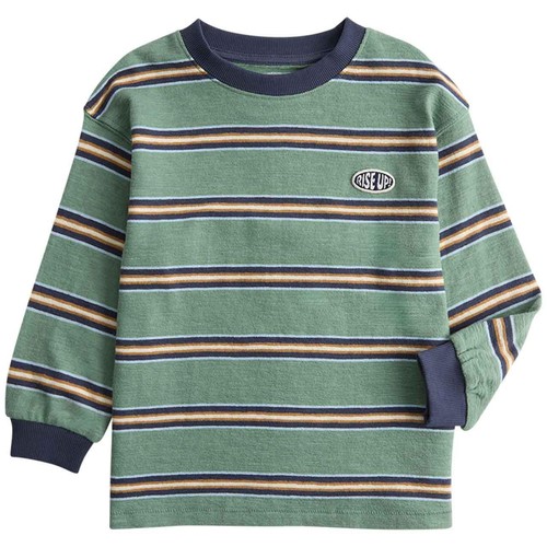 M&S Striped Long Sleeve Skater T-Shirt, 3-4 Years, Green
