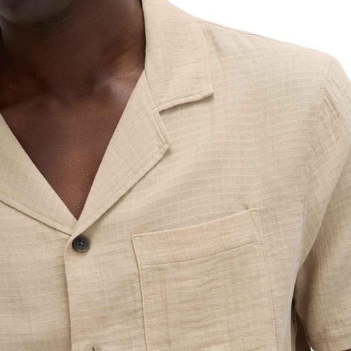 M&S Mens Pure Cotton Textured Loungewear Top, XXL, Putty Mix