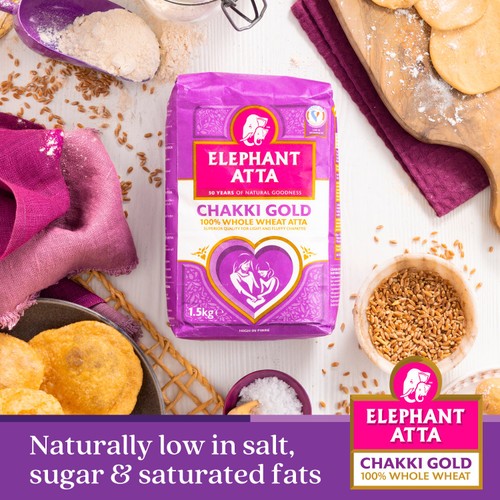 Elephant Atta Chakki Gold Whole Wheat Flour - Premium Chapatti Flour, 1.5kg Pack Of 2, 100% Whole Wheat