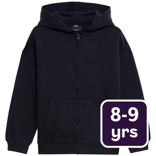 M&S Cotton Rich Plain Hoodie, 8-9 Y, Navy
