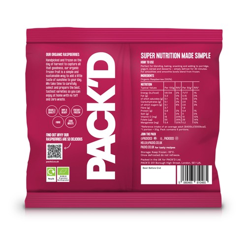 PACK'D Organic & Whole Sun-Ripened Raspberries