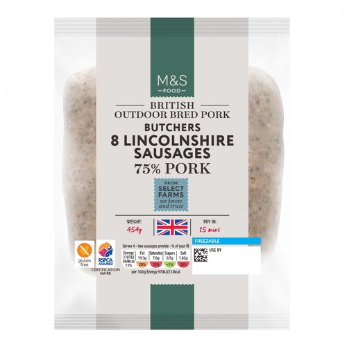 M&S 8 Lincolnshire Pork Sausages 