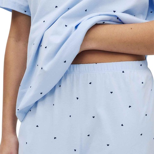M&S Womens Pure Cotton Printed Pyjama Set, M, Light Blue