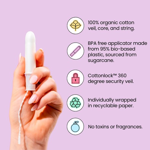 TOTM Organic Cotton Compact Applicator Tampons Super
