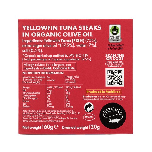 Fish4Ever Fair Trade Yellowfin Tuna in Organico Olive Oil