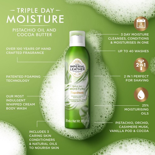 Imperial Leather Foamburst Triple Day Moisture Pistachio Oil & Cocoa Butter