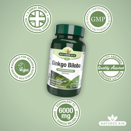 Natures Aid  Ginkgo Biloba Supplement Tablets 6000mg