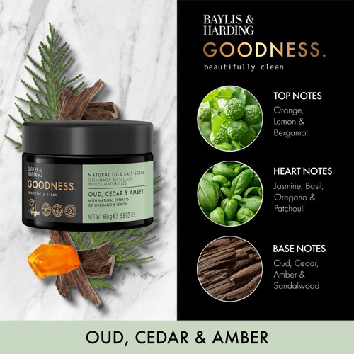 Baylis & Harding Goodness Oud, Salt, Apricot and Olive Stones Scrub