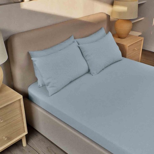 M&S Pure Brushed Cotton Fitted Sheet, Double, Light Blue