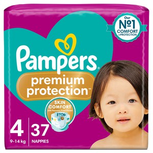 Pampers Premium Protection Nappies, Size 4 (9-14kg) Essential Pack 37 per pack
