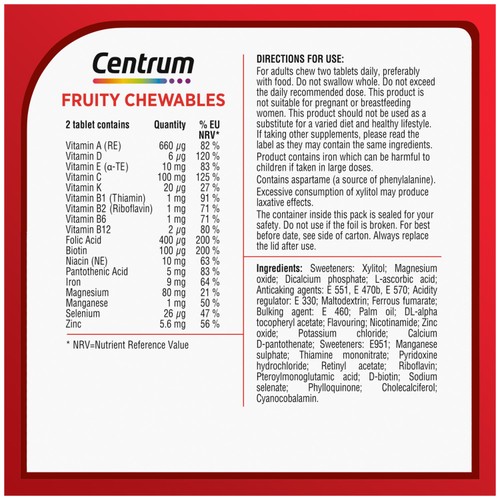 Centrum Fruity Chewables Multivitamins with Vitamin D & C Tablets