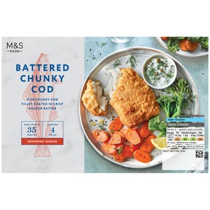 M&S 4 Battered Chunky Haddock Fillets Frozen