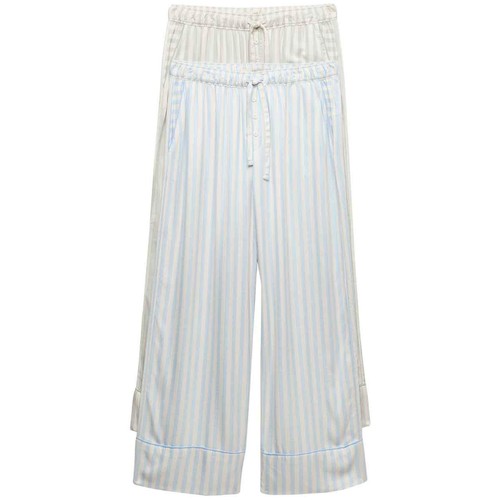 M&S Womens Twill Wide Leg Pyjama Bottoms, 14, Blue