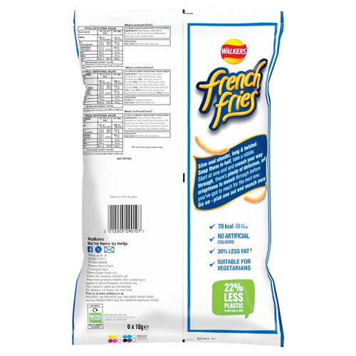 Walkers French Fries Flavour Crispy Potato Snacks 6 x 18g