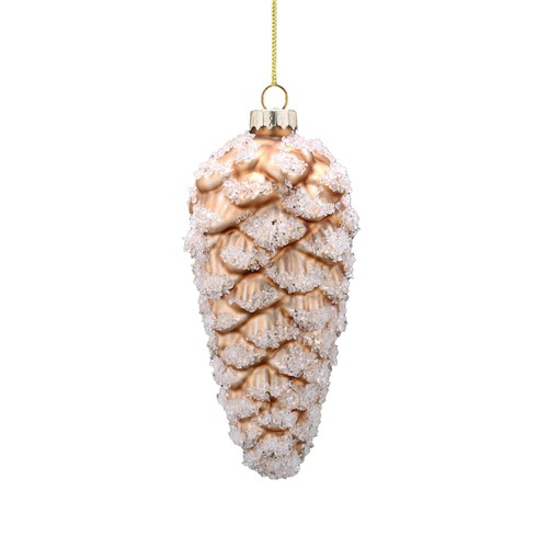 Gold Glass Pinecone with Glitter Snow Effect 