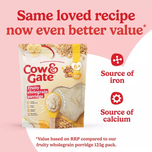 Cow & Gate Fruity Wholegrain Porridge Baby Cereal 6+ Months