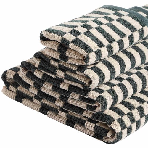 M&S Pure Cotton Geometric Check Towel Bath Towel, Forest Green
