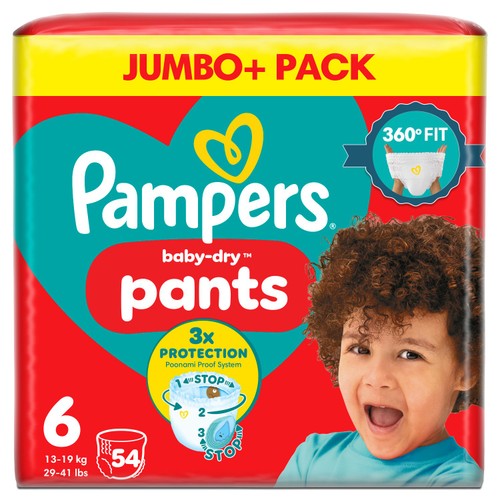 Pampers Baby-Dry Nappy Pants, Size 6 15kg+ Jumbo Pack