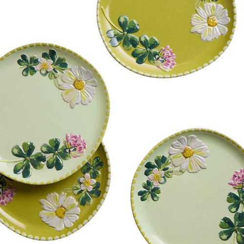 M&S Floral Melamine Picnic Side Plate Set, Green Mix