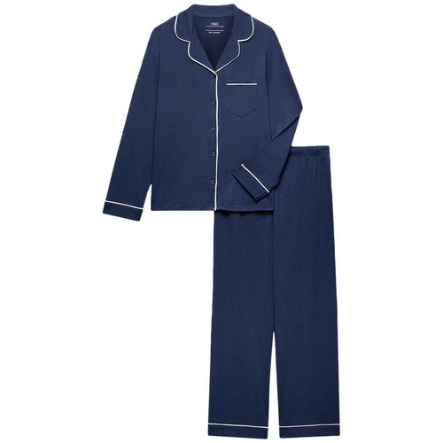 M&S Girls Plain Revere Pyjamas, 8-9 Y, Navy