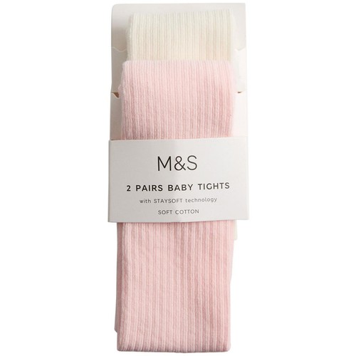 M&S Rib Tights, 0-6 M, Light Pink Mix