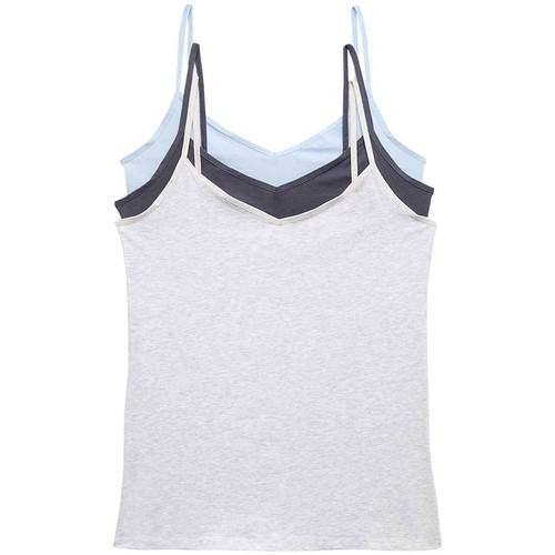 M&S Womens Cotton Rich Strappy Vests, Size 14, Blue Mix