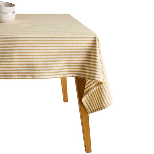 M&S Cotton with Linen Striped Tablecloth, Ochre
