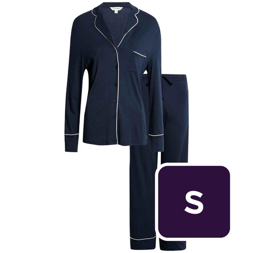 M&S Womens Autograph Cotton Modal Revere Pyjamas, S, Navy