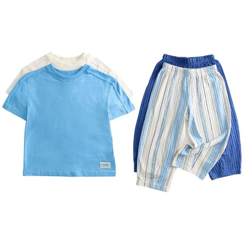 M&S Boys Striped Pyjama Sets, 4-5 Years, Blue Mix