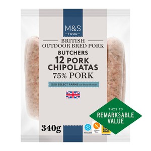 M&S Butchers 12 Pork Chipolatas