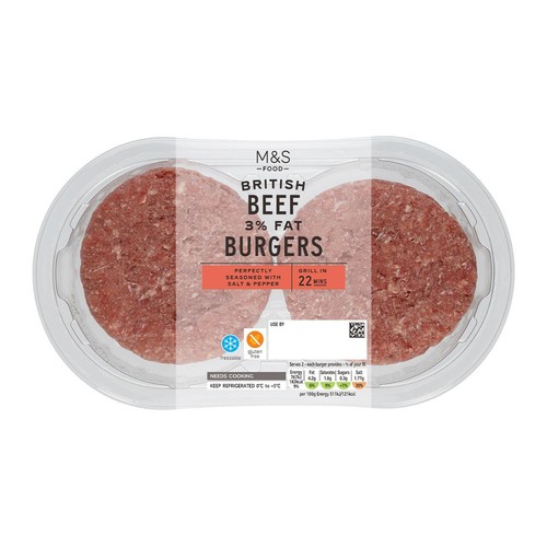  M&S Grill 2 Beef Burgers 3% Fat