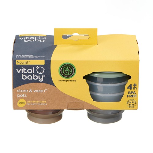 Vital Baby Nourish Store & Wean Pots, Small 60ml 6pk - natural